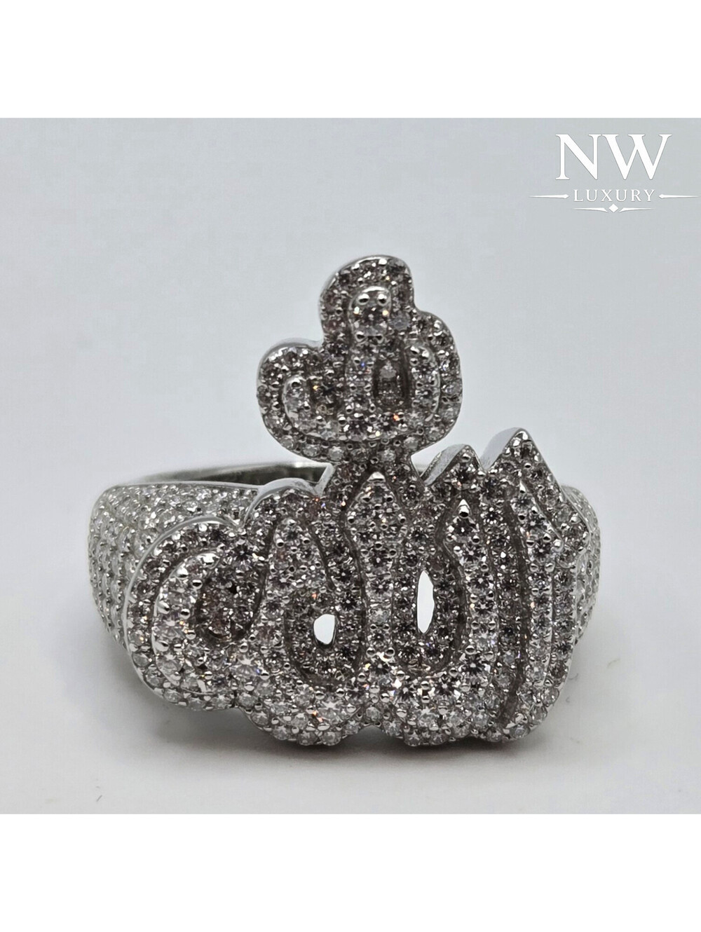 Solid 925 Silver Ring MOISSANITE 4ctw ALLAH RING VVS1 D, New Icey Hiphop